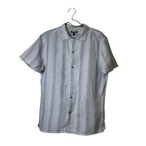 Express Men’s Short Sleeve Linen Blend Button Down Shirt - Blue White Stripe - M